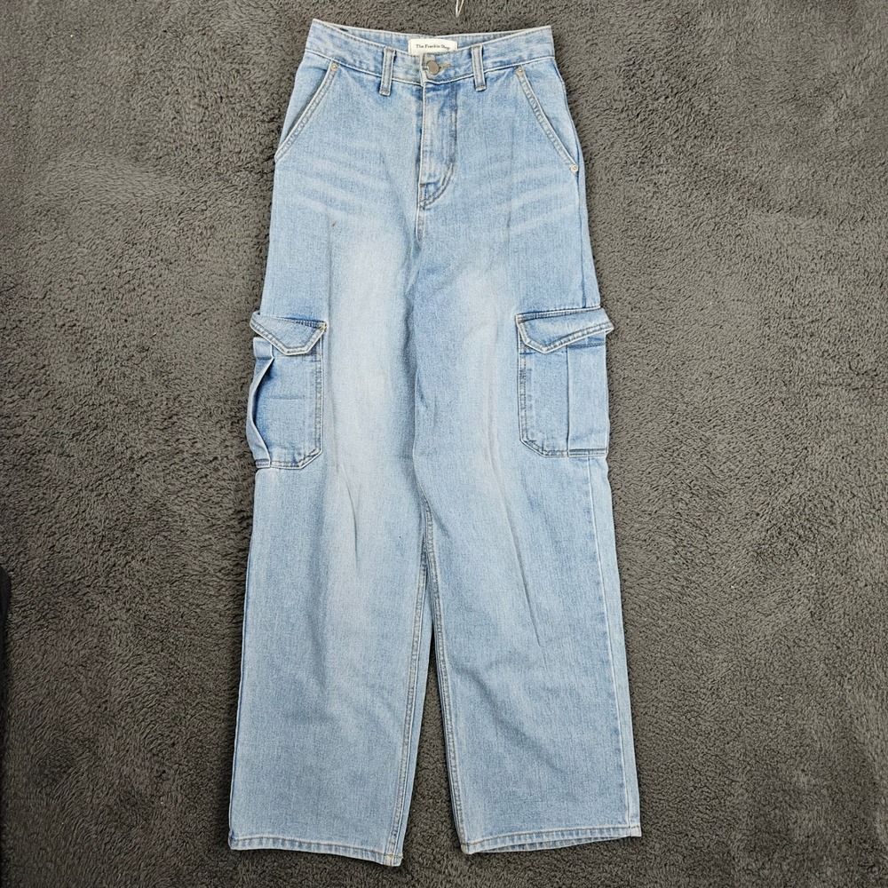 The Frankie Shop Womens Light Wash High Rise Wide Leg Cargo Jeans Size S Blue